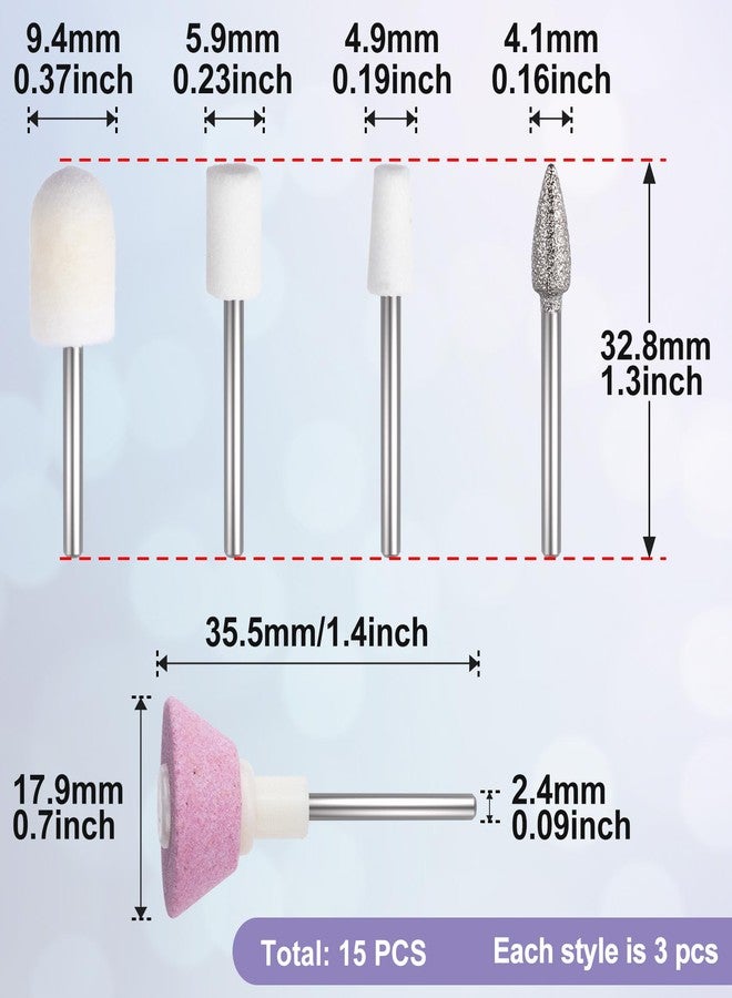 ANCIRS 15 Pcs Nail File Replacement Head Refills Set, Nail Drill Bits for Finishing Salon Electronic Manicure, Nail Manicure Pedicure Tools (5 Styles) - Image 2